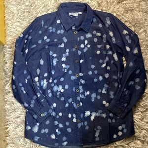 NEW Joan Rivers Classic Collection Dotted Print Button-Front Denim Shirt - S